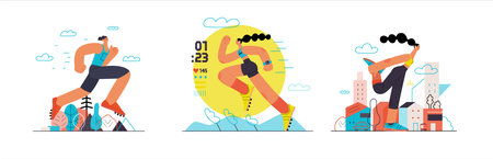 Runners - a set of illustrations of running and exercising outside people