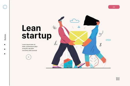 Startup illustration, website landing template. Concept of building new businessのイラスト素材