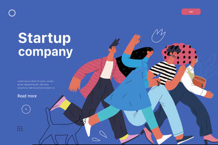 Startup illustration, website landing template Flat line vector modern concept illustration, startup metaphor. Concept of building new business, strategy, company processes. Startup companyのイラスト素材