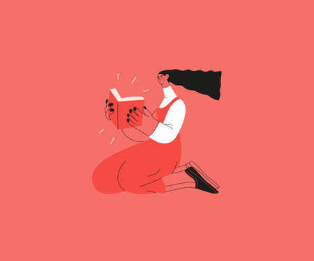 Startup illustration. Flat line vector modern concept illustration of young woman, startup metaphor. Concept of building new business, planning and strategy, teamwork and management, company processesのイラスト素材