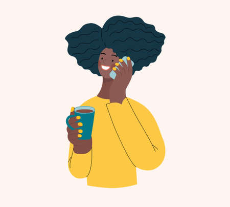 People portrait - Talking on the phone -Modern flat vector concept illustration of a young woman talking on the phone, half-length portrait, user avatar. Creative landing web page illustartionのイラスト素材