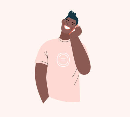 People portrait - Talking on the phone -Modern flat vector concept illustration of a young man talking on the phone, half-length portrait, user avatar. Creative landing web page illustartionのイラスト素材