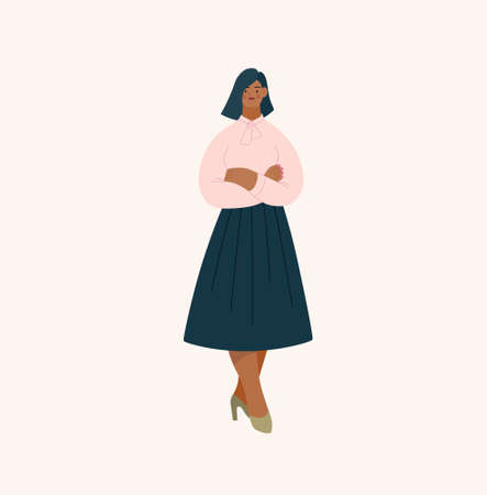 People portrait - Women -Modern flat vector concept illustration of a standing young woman, user avatar, full-length portrait. Creative illustartion, feminism protest, girl power, ethnicity diversityのイラスト素材