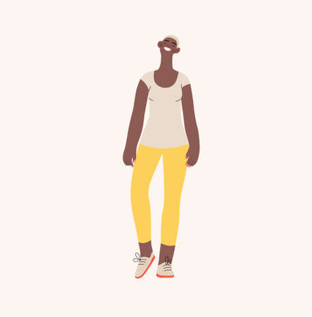 People portrait - Women -Modern flat vector concept illustration of a standing young woman, user avatar, full-length portrait. Creative illustartion, feminism protest, girl power, ethnicity diversityのイラスト素材