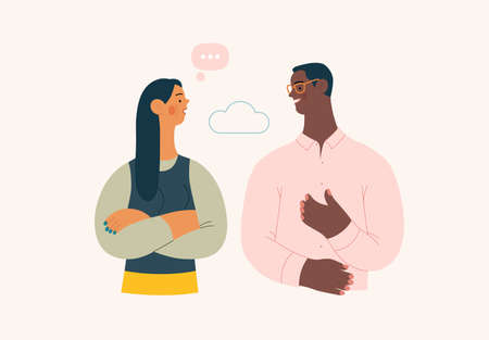 People portrait - Conversation -Modern flat vector concept illustration of talking people, half-length portrait, user avatar. Creative landing web page illustartion, conversation and discussionのイラスト素材