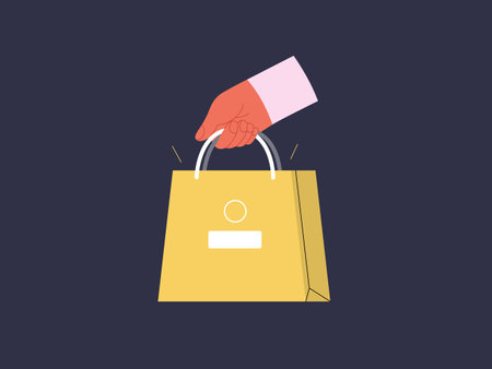 Electronic commerce -Online shopping and electronic commerce series -modern flat vector concept illustration of a hand holding paper shopping bag. Promotion, discounts, sale and online orders conceptのイラスト素材