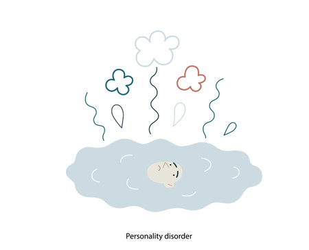 Mental disorders illustration. Personality disorder- modern flat vector illustration of person who has lost their identity turned into a puddle. People emotional, psychological, mental traumas conceptのイラスト素材