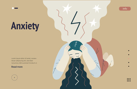 Mental disorders web template. Anxiety- modern flat vector illustration of a woman vomiting, meeting with a stress experience- burst, explosion. People emotional, psychological, mental traumas conceptのイラスト素材