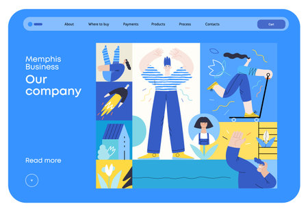Memphis business illustration - our team, header. Flat style modern outlined vector concept...
