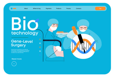 Bio Technology, Gene-Level Surgery -modern flat vector concept illustration of precise genetic modifications at the molecular leve. Metaphor of treating genetic disorders and enhancing human healthのイラスト素材