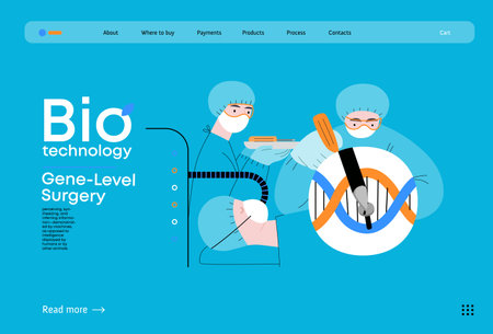 Bio Technology, Gene-Level Surgery -modern flat vector concept illustration of precise genetic modifications at the molecular leve. Metaphor of treating genetic disorders and enhancing human healthのイラスト素材