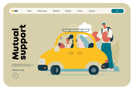 Mutual Support: Assistance in parking the car -modern flat vector concept illustration of man assisting woman with parallel parking A metaphor of voluntary collaborative exchanges of resource, serviceのイラスト素材