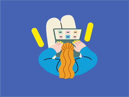 Creative workspace, modern flat vector concept illustration of a woman working sitting with a...