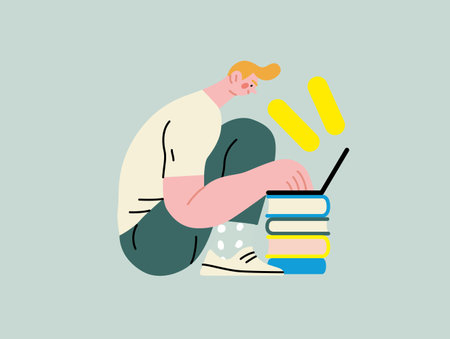Creative workspace, modern flat vector concept illustration of a man working sitting with a computer Remote work, flexibility, independence, efficiency, mobility, synergy, freedomのイラスト素材