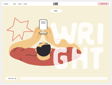 Writing people, modern flat vector concept illustration- sitting man thoughtfully writing on laptop,...