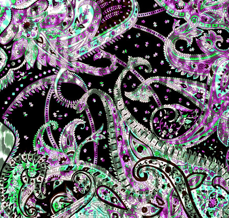 Green and black floral pattern, ornamental wallpaperの写真素材