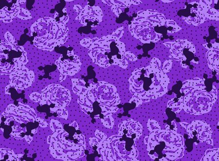 Flowers and dogs pattern. Seamless vector background.のイラスト素材