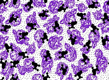 Flowers and dogs pattern. Violet colorの写真素材