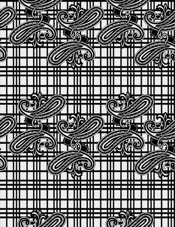 Paisley pattern floral traditional ornaments ethnic background. Black and whiteの写真素材