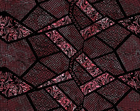 Texture in the modern style of the geometric shapes. Trendy collage seamless pattern. Maroon color.の写真素材