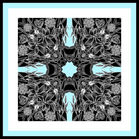 Pattern with flowers. Scarf with different flowers.の写真素材