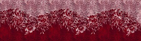 Texture of print fabric striped leopard, pions, leafs for backgroundの写真素材