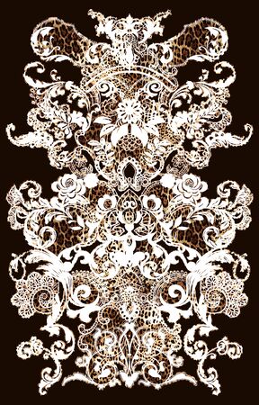 Paisley with animal skin pattern. Vintage background in batik style.の写真素材