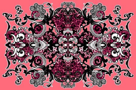 Paisley with animal skin pattern. Vintage background in batik style.の写真素材
