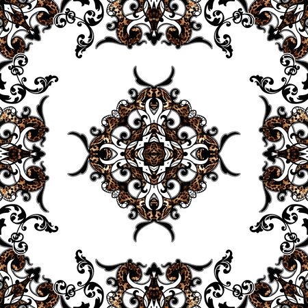 Paisley with animal skin pattern. Vintage background in batik style.の写真素材