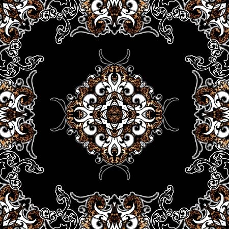 Paisley with animal skin pattern. Vintage background in batik style.の写真素材
