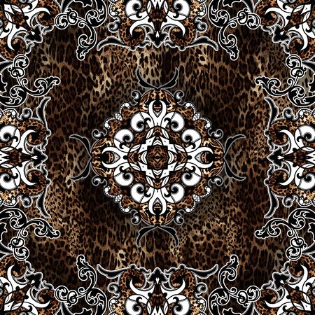 Paisley with animal skin pattern. Vintage background in batik style.の写真素材