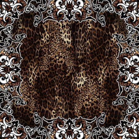 Paisley with animal skin pattern. Vintage background in batik style.の写真素材