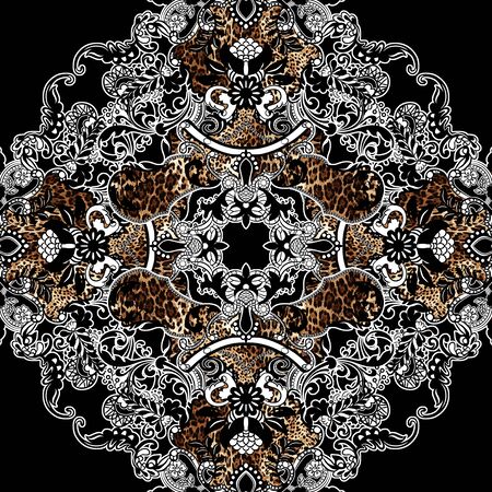 Paisley with animal skin pattern. Vintage background in batik style.の写真素材