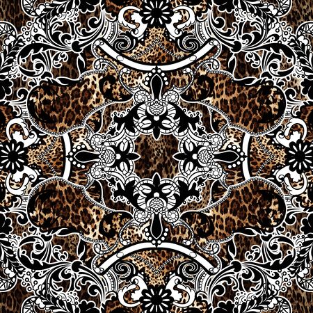 Paisley with animal skin pattern. Vintage background in batik style.の写真素材
