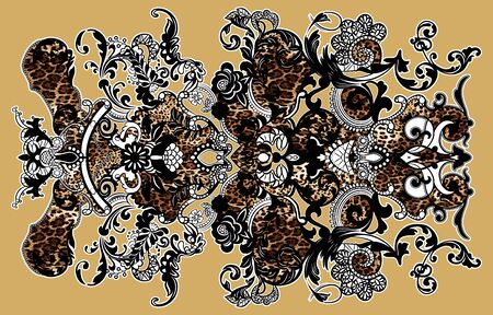 Paisley with animal skin pattern. Vintage background in batik style.の写真素材