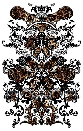 Paisley with animal skin pattern. Vintage background in batik style.の写真素材