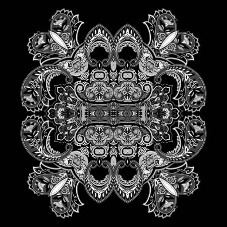 Black and white paisley pattern. Vintage background in batik style. Beautiful vintage floral for your businessの写真素材