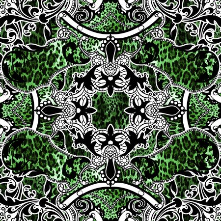 Paisley with animal skin pattern. Vintage background in batik style.の写真素材
