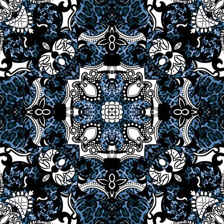 Paisley with animal skin pattern. Vintage background in batik style.の写真素材