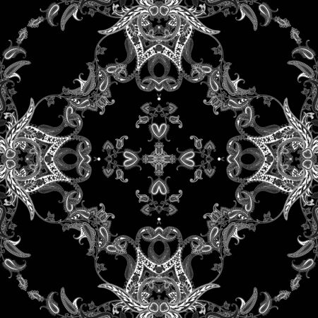 Black and white paisley pattern. Vintage background in batik style. Beautiful vintage floral for your businessの写真素材