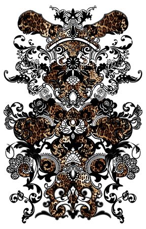 Paisley with animal skin pattern. Vintage background in batik style.の写真素材