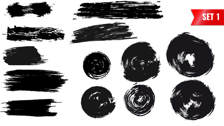 Set of vector grunge figures of black painted by brush.のイラスト素材