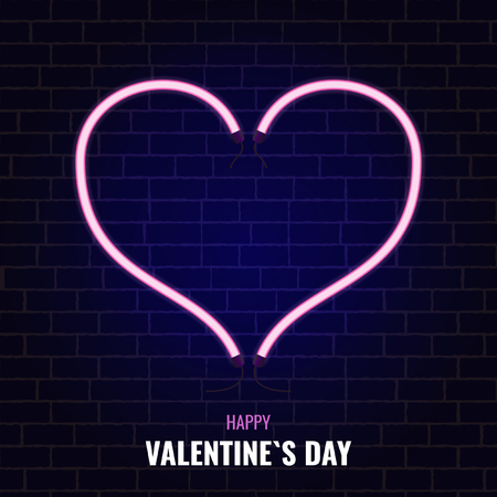 A large neon heart of two halves with the inscription of a happy Valentine's Day.のイラスト素材