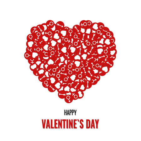 A large, red heart collected from small icons. Valentine's Day.のイラスト素材