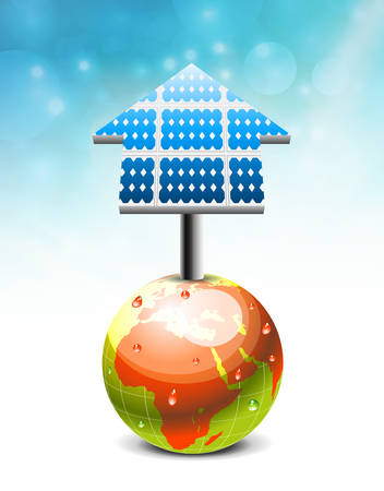 illustration of Eco concept with globe and solar panel.のイラスト素材