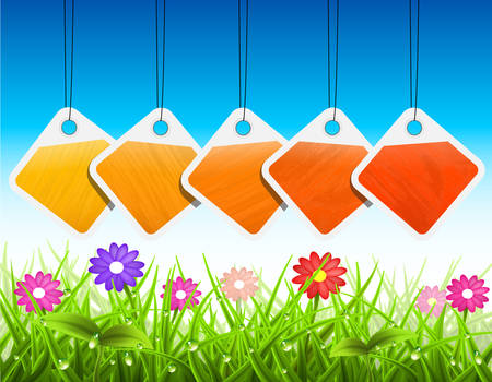 illustration of spring landscape and labels.のイラスト素材