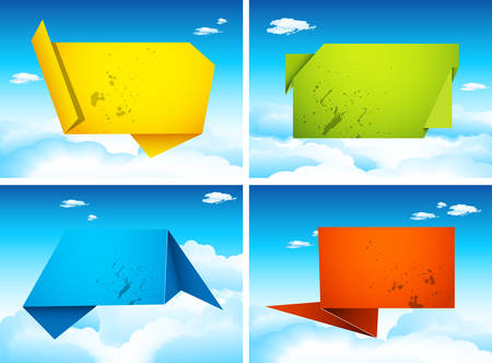 Origami banners with sky, illustration.のイラスト素材