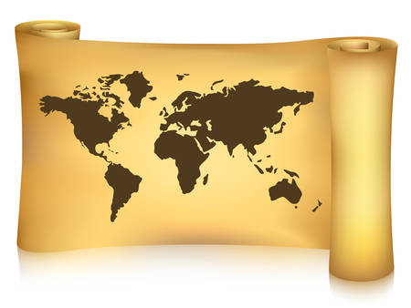 Vector illustration of old paper with map  isolated on white.のイラスト素材