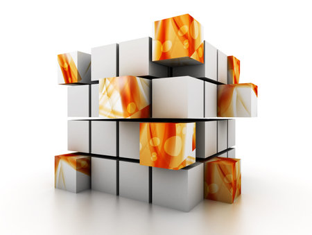 Cube assembling from blocks.