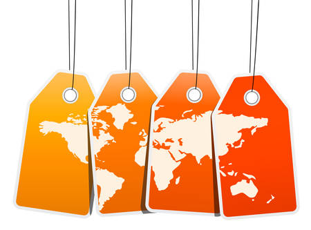 Vector illustration of labels with world map.のイラスト素材